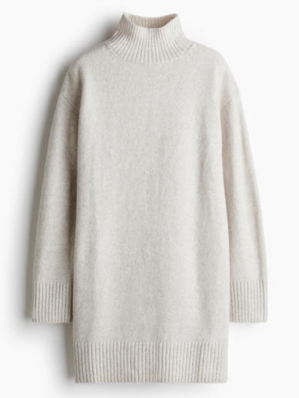 H&M Knit Mock Turtleneck Sweater Dress Light Taupe Melange – XXS